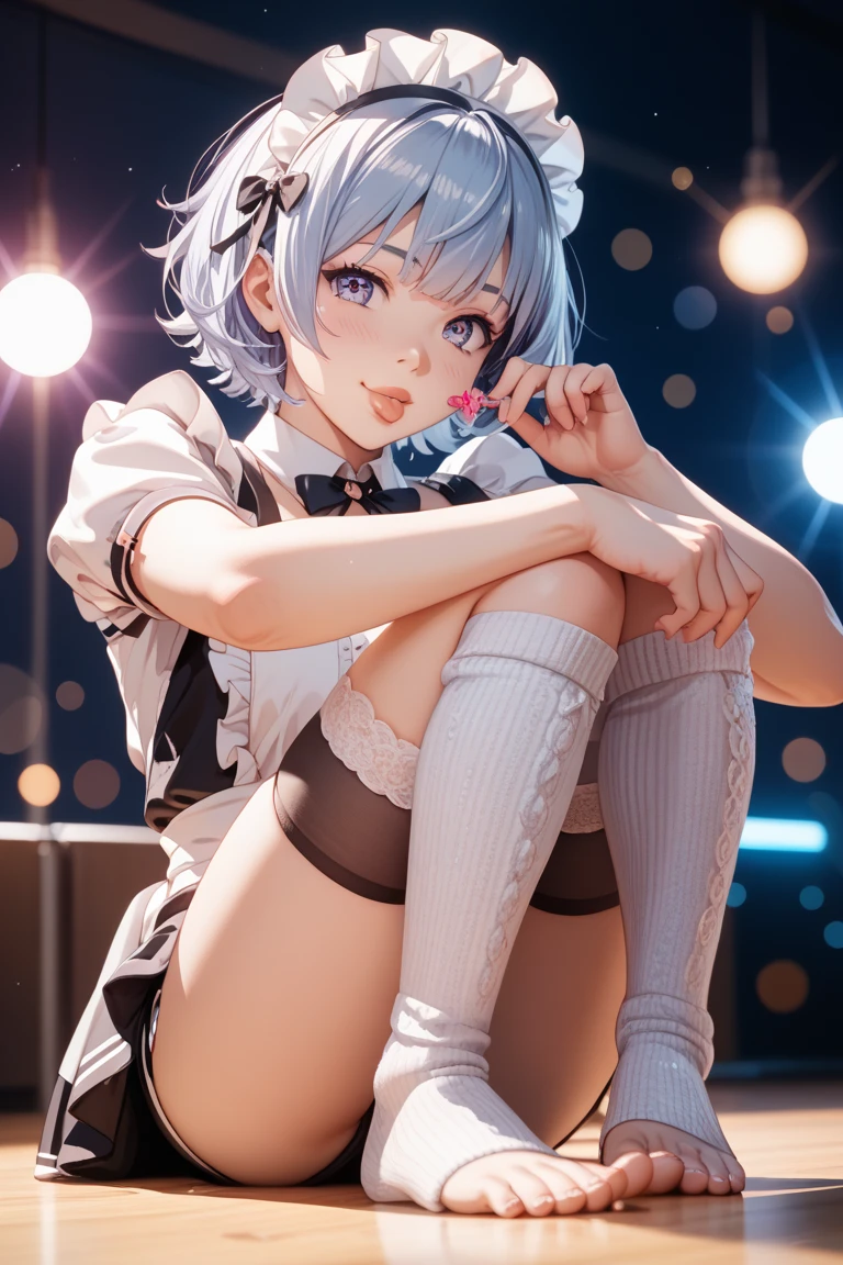 ((masterpiece)), ((best quality)), (ultra-detailed), ((extremely detailed)), 4K, (8K), best quality, (beautiful), anime style, full body, focus on the face, full body focus, from below, Live performance venue, a cute girl, 1girl, solo, idol, (squatting panty shot:1.2), young entertainer, beautiful light brown hair, beautiful brown eyes, ((beautiful eyes)), short hair, light smile, shiny-glistening, gleaming,professional lighting