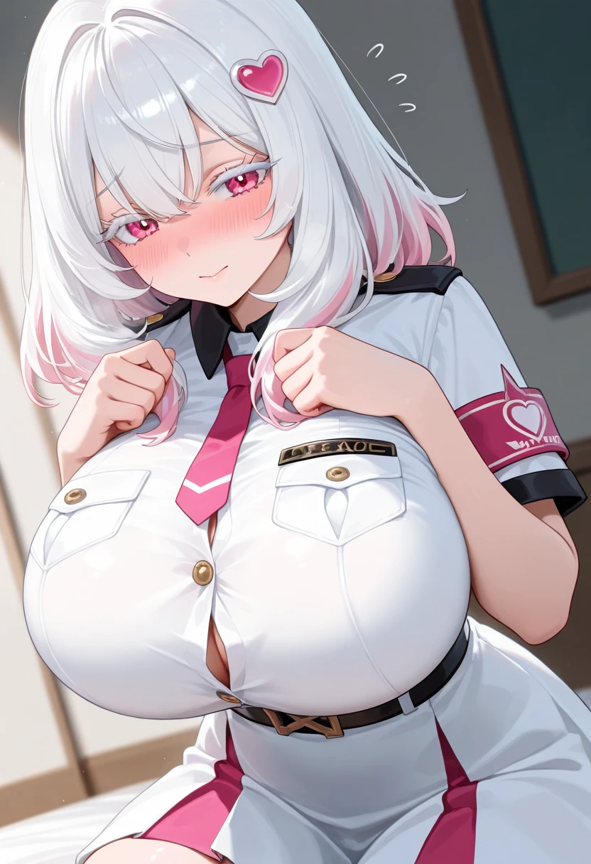 score_9, score_8_superior, score_7_superior, sauce_anime, evaluation_Safety, BREAK hakase fuyuki, One girl, Virtual YouTuber, Red eyes, Gray Hair, Long hair short hair, Low twin tails, Side Lock, Hair Clip, Neck ribbon, Red ribbon, Black sweater, Collared shirt, Open jacket, White jacket, flower, Tea belt, Long sleeve, Sleeves are longer than the wrist, White gloves, Pleated skirt, Black Skirt, Black Pantyhose, Are standing, Dutch Angle, Particles of light, light, Research Room, window, window shade,masterpiece, Highest quality, High resolution, huge breasts,Titty fuck,Hakase Fuyuki,Virtual YouTuber,Vtuber,nsfw,bare breasts,penis,paizuri,breast squeeze,Hakase Fuyuyuki,1boy,Crying face,blush,blush,Big Tits,Whimpering,I don't like it,Reluctant,Forcibly,forcibly,rape