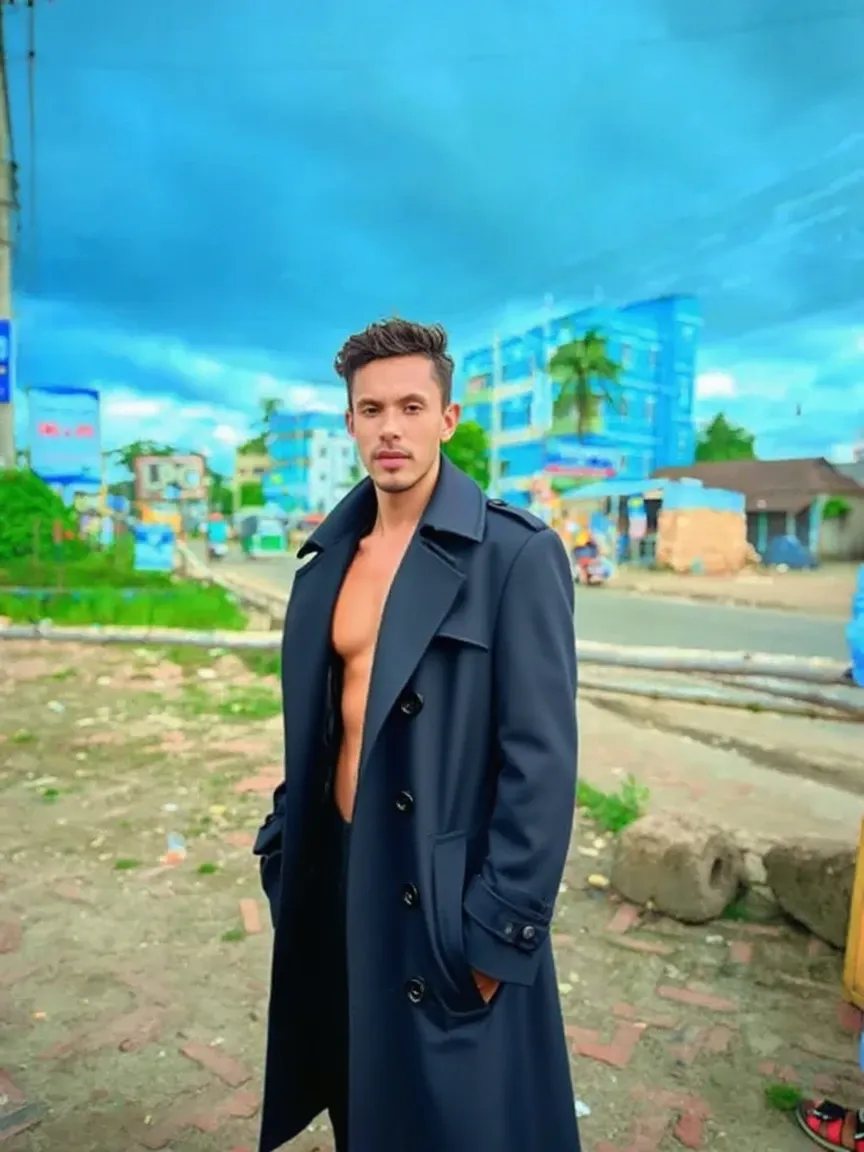 Sensual photo of a slim man with light brown unruly hair, he is on a slope in the favela , He is shirtless,  sensual look at the camera, homem gay sensual , skin tanned, brawny  , he has a recycling bag , picking up scrap in the hot sun , bag on the back , sweaty wet, melting from heat , next to him another boy with a different face and a similar body, keeping him company , They are two boys who collect garbage
