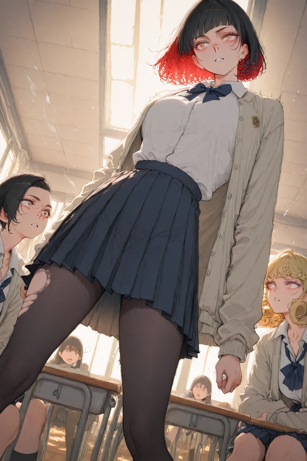 nsfw,cherry blossom cream, Primary school students、8-year-old with short hair, ribbon, Green Eyes, hair ribbon, Pink Hair, Ahoge,
, shirt, white shirt, collared shirt, Jacket, Long sleeve, Captivating smile,masterpiece,Noise Reduction,Perfect Anatomy,High resolution, Very detailed,Game CG,Beautiful attention to detail,Visual Arts,
1girl、(crowd)、 Cowboy Shot、(Pussy、pussy)、(from below),(arms behind back)、Hands folded behind your back、Sit on a chair、Spread your legs、(White panties),(embarrassed,angry)、