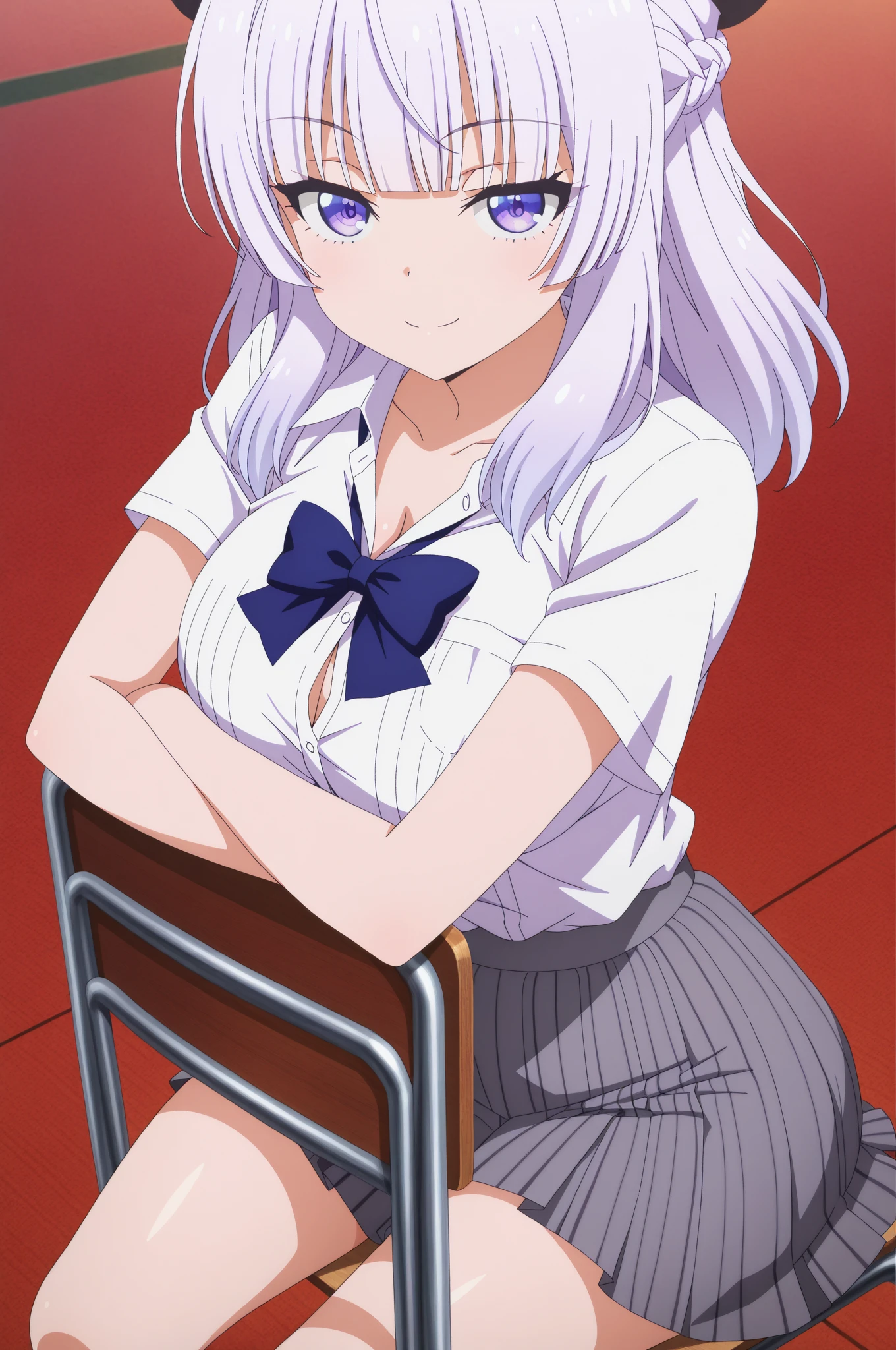 missionary, sex, vaginal, 1girl, 1boy, penis, lying, uncensored, takane shijou, purple hairband, sad eyebrows, :o