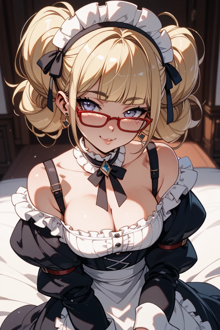 (Best image quality),masterpiece,8k wallpaper,One Woman,22 years old,Europe,((German folk costume)),(Blonde,Golden eyebrows),(Glasses),((Large Breasts)),Cleavage,((Brown Skin:1.4)),Sunburned skin,On all fours,Looking up at the audience,(Provocative smile),blush,The background is a German village,Natural soft light,frontage,70 degree angle of view