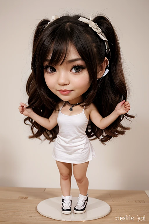 Fashion photography of children, miniskirt, strong sense of design, medium shot, 8-year-old girl, mixed-race little girl, long hair, hair accessories, delicate skin, happy smile, simple background, high texture, colorful backlight, studio professional lighting