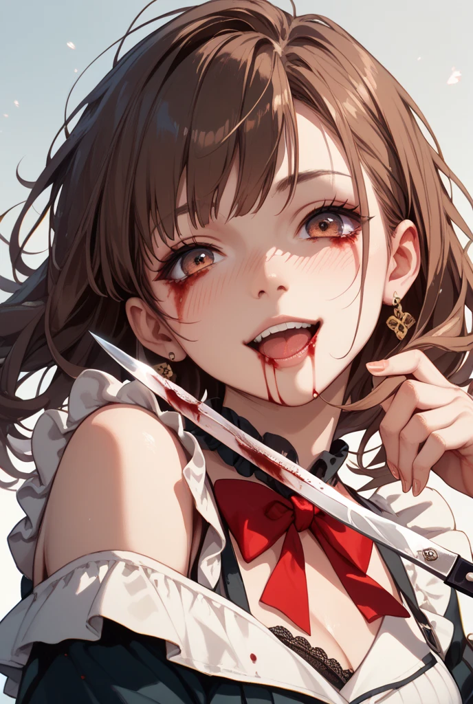 (masterpiece:1.2), (pale skin:1.2), (8k:1.2), (solo:1.2), (female:1.4), (brown hair:1.3), (red eyes:1.1), (off shoulder:1.1), (collarbone:1.1), bare shoulders, white mage, (white attire:1.3), sad, (exterior:1.3), healer, priestess, (kingdom:1.1)