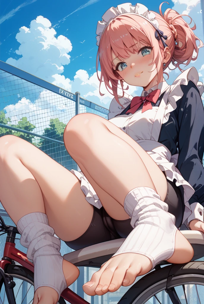 ((nswf Japanese)),(((trembling:1.3))),,Absurd, High resolution, break Show Viewer, whole body, (From below:1.5) break (Bright colors:1.3) break (One Girl:1.3), (change:1.2),Redhead, blue eyes, Tennis uniform, Hair Clip, Earrings, jewelry, nm1, Hair Ribbon, short hair, Tennis Cosplay, (Pleated super short skirt:1.4), (Thighs:1.3), large chests, (Wicked Smile:1.3), Open your mouth, (Arms crossed:1.3), (chest:1.3), Round eyes, (blowing in the Wind:0.5), Sweat around the girl, Dripping sweat, (((Very cute panties))), (Sit on a bench:1.3), (barefoot:1.3), (Foot seal:1.2),Spread your legs,Looking down,Show Viewer, Perfect Legs,Focus on the soles of the feet, Detailed depiction of the crotch,From below ceiling, I breathe, throw, (Glowing Skin:1.4), Squall (Wind:1.2), speed, 爽やかなWind, Motion Blur Effect, Wind break background is (Tennis court:1.3), (Stand in the center of the screen:1.3), (10,000 spectators:1.3), There are several people behind you, Blue sky with clouds, Outdoor, (Amazing panoramic views:1.2), Wind break sunlight, Nice views, Rainbow in the sky, Particles of light, Dynamic Angle, Dutch Angle, perspective break (Daytime, Sunbeam:1.2), Written boundary depth, Bokeh, Light leakage, (chromatic aberration:1.2), noon break