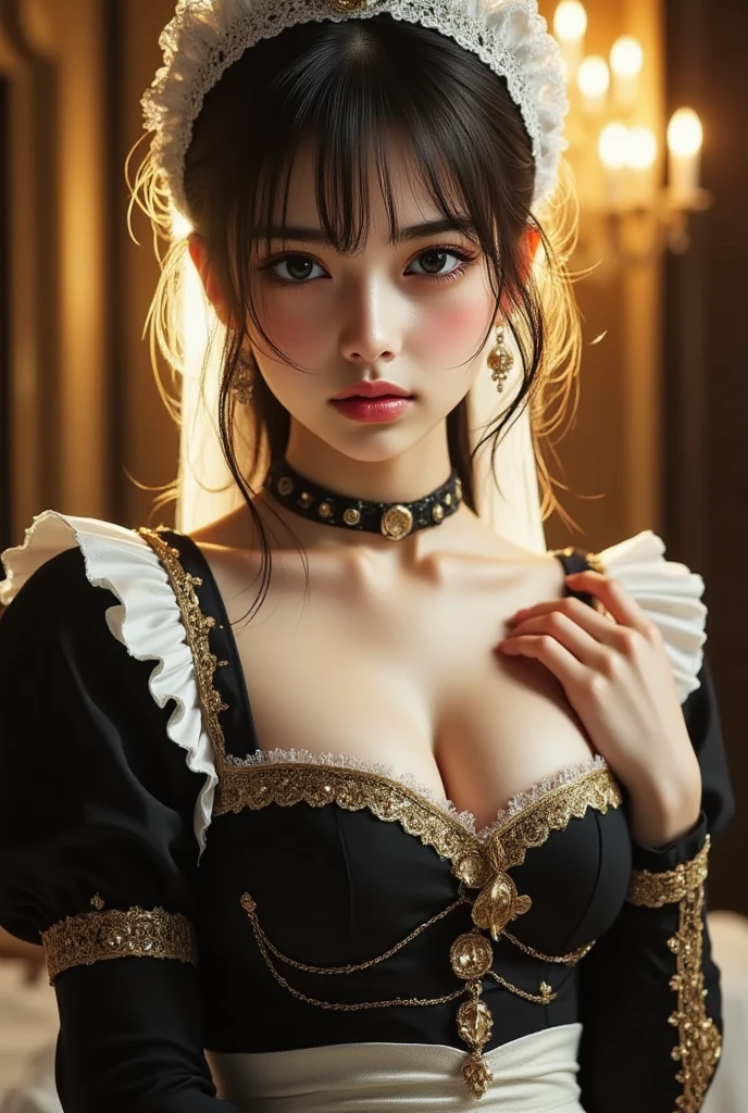 (Pure Color: 0.9), (Color: 1.1), (Masterpiece: 1,2), Top Quality, Masterpiece, High Resolution, Original, Highly Detailed Wallpaper, Beauty, Victorian, Dress, Melancholy, Big Breasts, Sepia Color, 40 years old --auto --s2