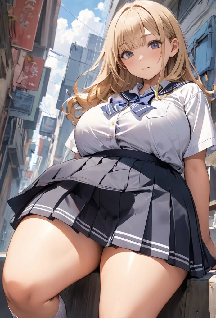anchoragess, 1girl, large breasts,
<lora:AnchorageBeta2fix:0.8>,((school uniform)),
standing,outdoors,cityscape, ((collared_shirt)),white legwear,cowboy shot, short sleeves, crop top, skirt lift, white_panties,garter straps,
