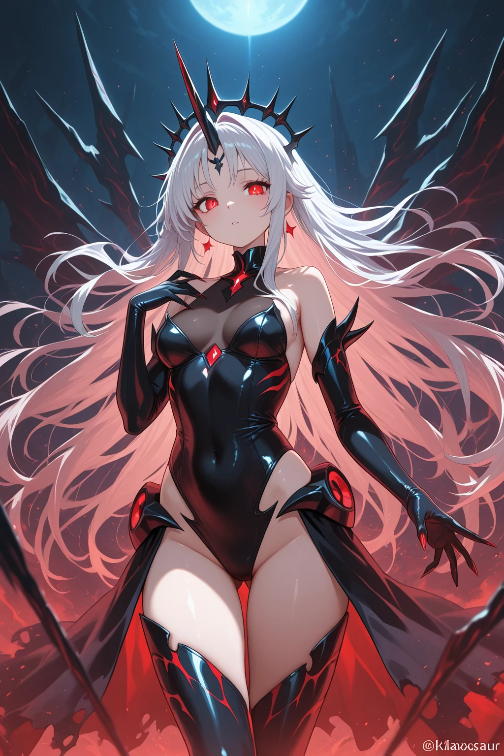Cute Girl in Red with white hair manga Black Dragon Guardian