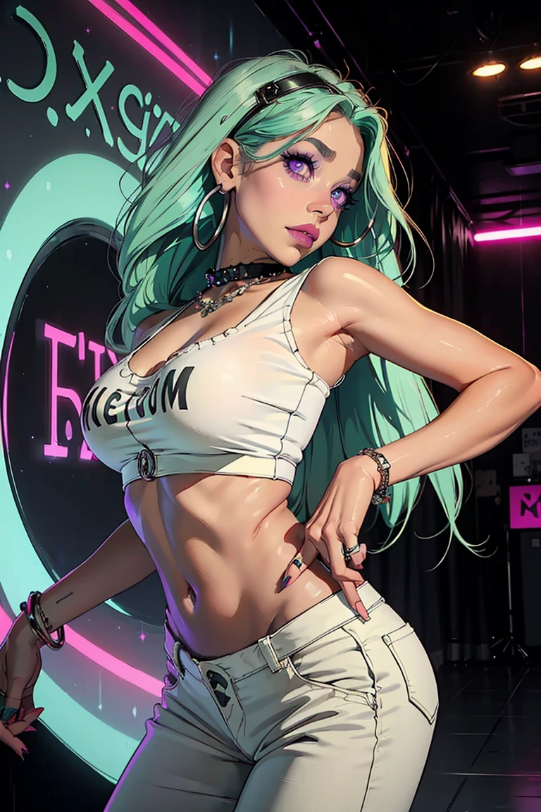 Highly detailed 4k realistic photo ((whole body, including legs)) of the beautiful 18-year-old turquoise-haired Anglo-Saxon girl with sweaty turquoise hair with ((pointed jaw)) and perky breasts, in wet underwear with a wet and transparent bra with a deep neckline, evening, beautifully drawn hands, (cyberpunk: 1.2), neon lights, ramen shot, neon signs, cars, tank top wet, small skirt
