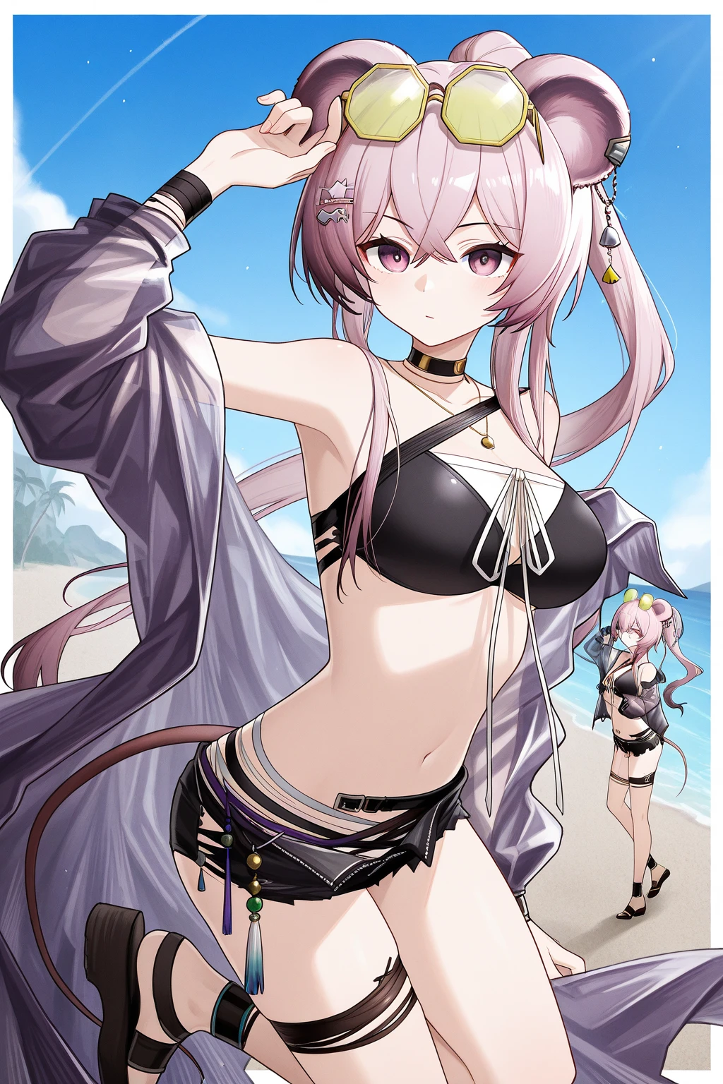 a woman in a bikini is in the water with her hands on her head, an anime drawing by Kentaro Miura, pixiv, process art, blonde anime girl with long hair, seductive anime girl, top rated on pixiv, anime goddess, beautiful alluring anime teen, clean detailed anime art, blonde goddess, beautiful alluring anime woman, (anime girl)