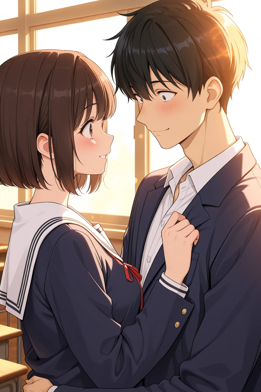 In a school, a girl hugging a better known as jung kook