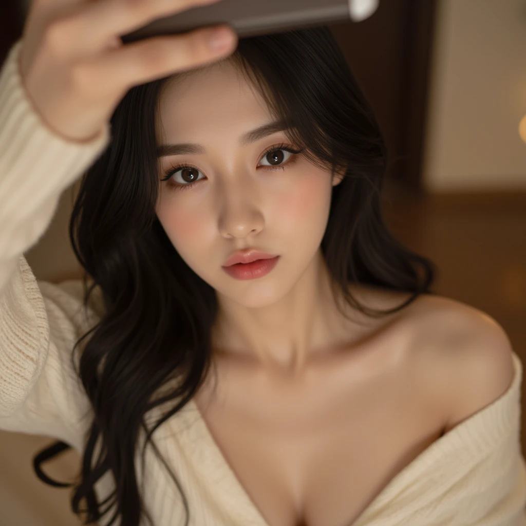Actress Tian Xiwei 8K, Best Quality, Masterpiece, Super High Resolution, (Realism: 1.4), Original Photo, (Real Skin Texture: 1.3), (Film Grain: 1.3), (Selfie Angle), 1 Girl, Beautiful Eyes and Face Details, Masterpiece, Best Quality, Close-up, Upper Body Highest Quality Picture Quality Full