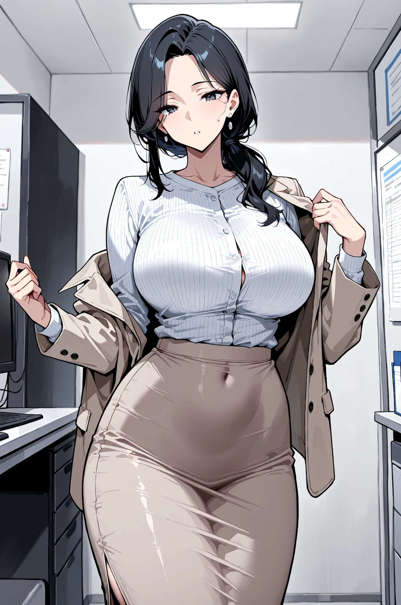 nsfw,(Perfect body),highest quality,(8K Portrait),(Official Art)、Browsing Caution、(((Big Breasts)))、obesity、((short hair))、blush,((dark hair)),(Sweat),((((Take off your sweater))))、Black knee socks、One Girl,((:d))、hot、Office Room、Glasses、Showing off her light blue panties、(Erect nipples:1.1)、((Angle from behind:1.5))、Overflowing Sex Fluids