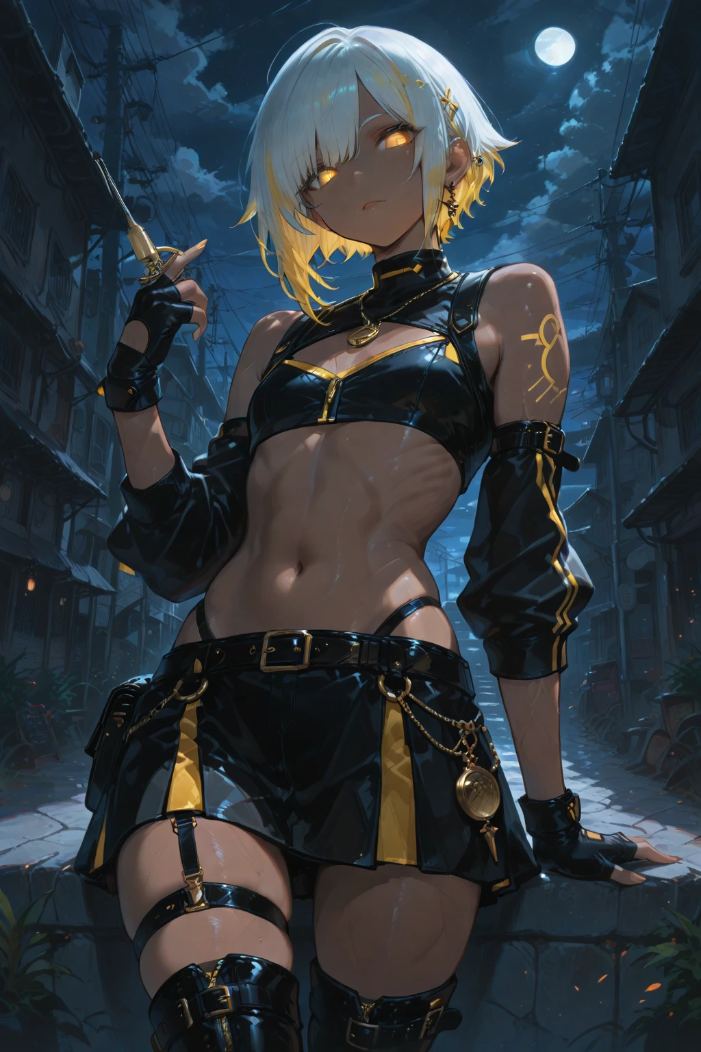 a 20 yo woman、a blond、bustup、toppless、The tattoo、grabbing breasts herself、gargantilha、chains、srestrained、teats、(hi-top fade:1.3)、A slender、Open your crotch、dark themed、Muted Tones、Subdued Color、highly contrast、Perspective、(natural skin textures、Hyper-Realism、Soft light、sharp)