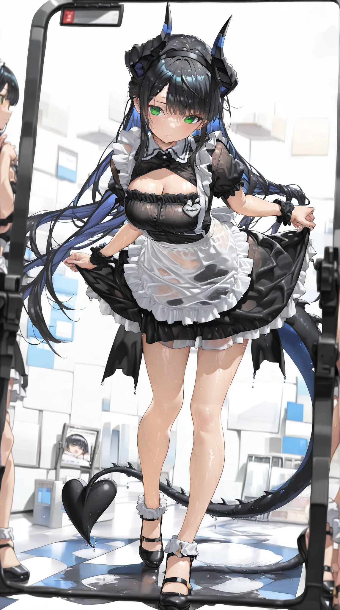 (Masterpiece, best quality, high res、highly detailed cg: 1), ‘Are you looking for a sex slave for tonight?’ and a public sex slave invites a man to join her. The scene stars a public sex slave working on a deserted night street. She is wearing a collar and lewd clothes and is flirtatious with her superior. Twin_Turbo_Umamusume, aqua hair, twintails, heterochromia, purple eyes, blue eyes, sharp teeth, nsfw, short stature, small breasts, (((slave))), Lowdown, Slave trained