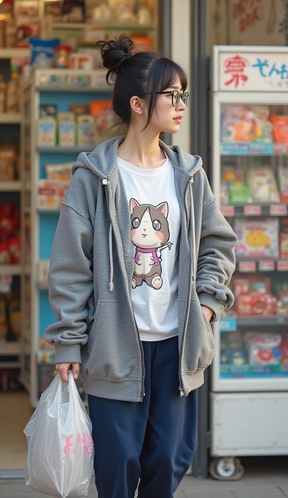 Masterpiece, 4k, Bokeh, beautiful face, (Japanese idle:1.6), (Long cardigan with a t-shirt dress and flats, Casual weekend background, Canvas tote bag:1.4), (Cat ears:1.3), Sitting on From below,