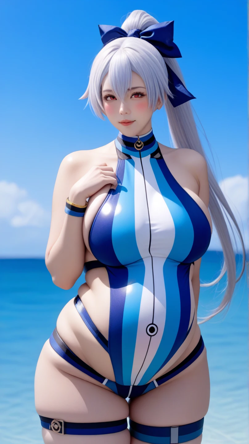 Three beautiful fair-skinned women in bikinis pose for a group photo on the beach, seductive anime girls, beautiful and seductive anime woman, Guviz-style artwork, Perfect white haired girl, Guviz, Beautiful anime girl, ross tran. scenery background, in beach, Beautiful anime woman, trending on artstation pixiv, Extremely detailed Artgerm, Beautiful anime beauty,Extra-large big breasts,Blush,Perfect body slim curves,8K romantic art photos,