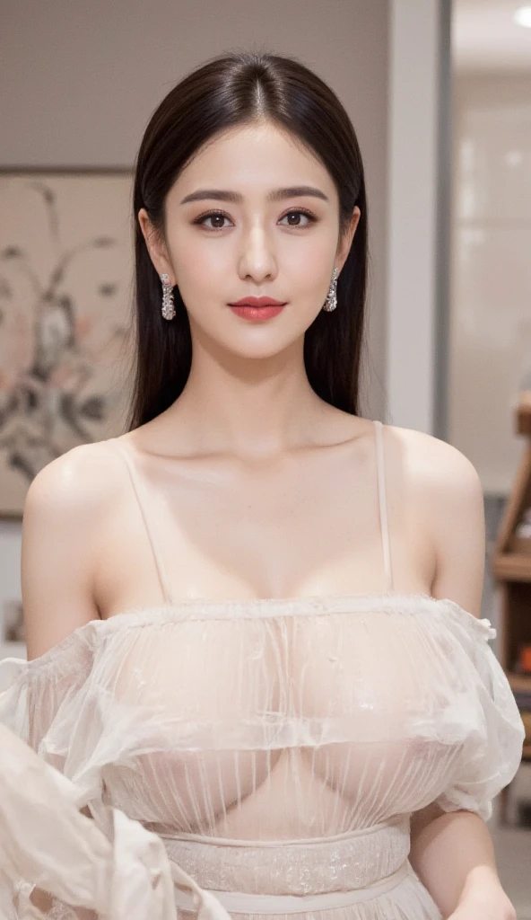 there is a woman wearing a white dress and a Pearl necklace, Pearl necklace, Light milky white porcelain skin, Cui Xianhua, 8K)), Beautiful woman, jiyun chae, Smooth white shirt,, Lovely woman, 8K selfie photograph, opulent Pearl necklace, Wear pearl earrings