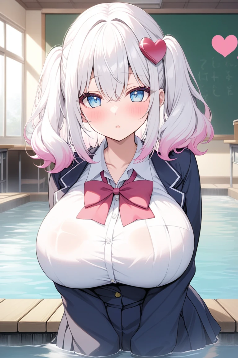 Hentai、High resolution、A shy smile、In the classroom in the evening, a short high school girl with huge breasts spreads her legs to show off her sexual appeal、Perfect proportions、Cowboy Shot、Extraordinarily large, heavyweight breasts、Big areola、Plump legs、Sharp Eyes、Sweaty、Mash Kyrielight、Hide your eyes with bangs