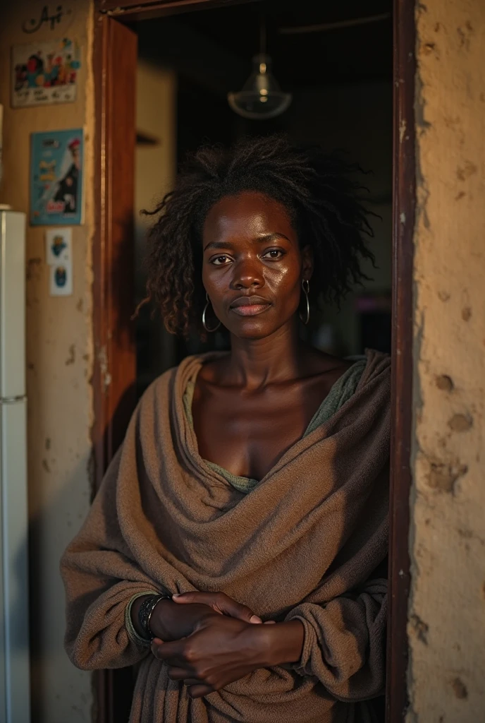 woman 40 years old from a village in Ethiopia completely naked sits on her knees and opened her mouth to take a penis in her mouth