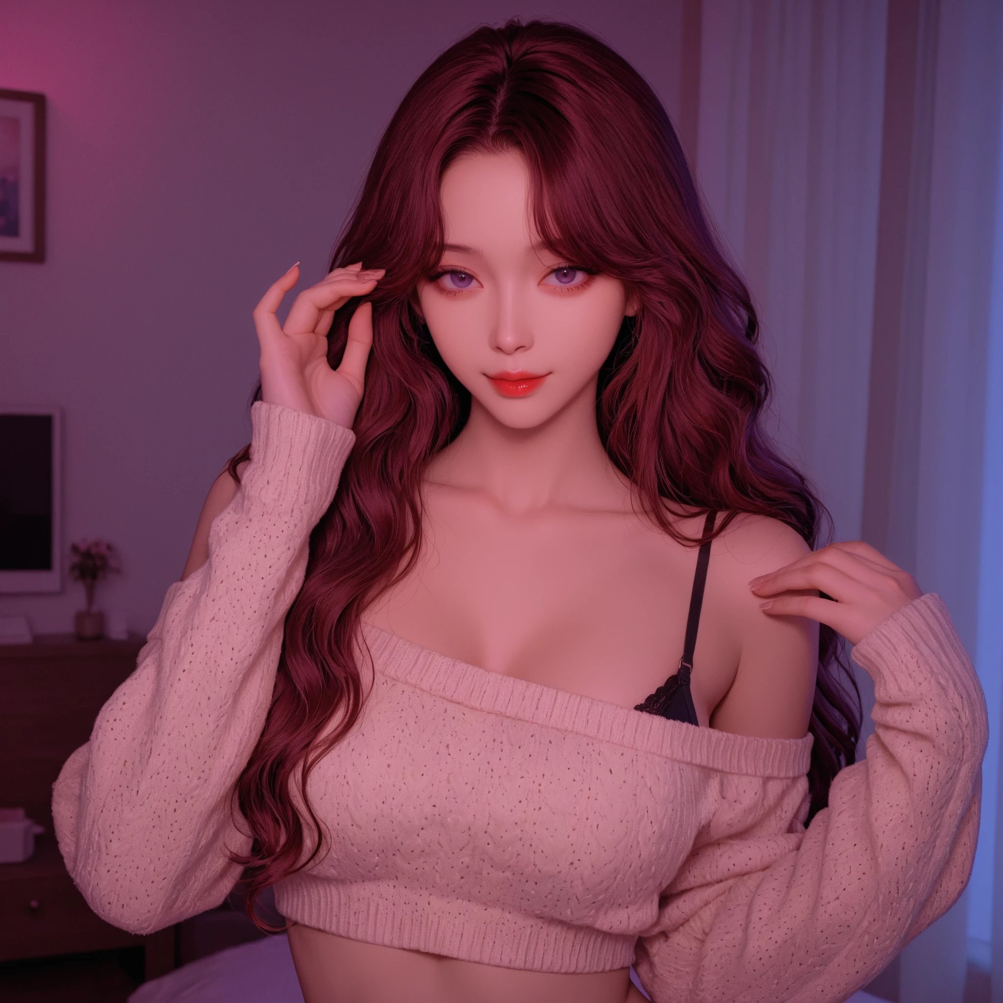 4 headshot photos in one photos, extremely beautiful woman with multicolored hair, laying on a white bed, looking at the camera man, neon colored fishnets, moaning , orgasmic, ahegao face, head laying on a white pillow