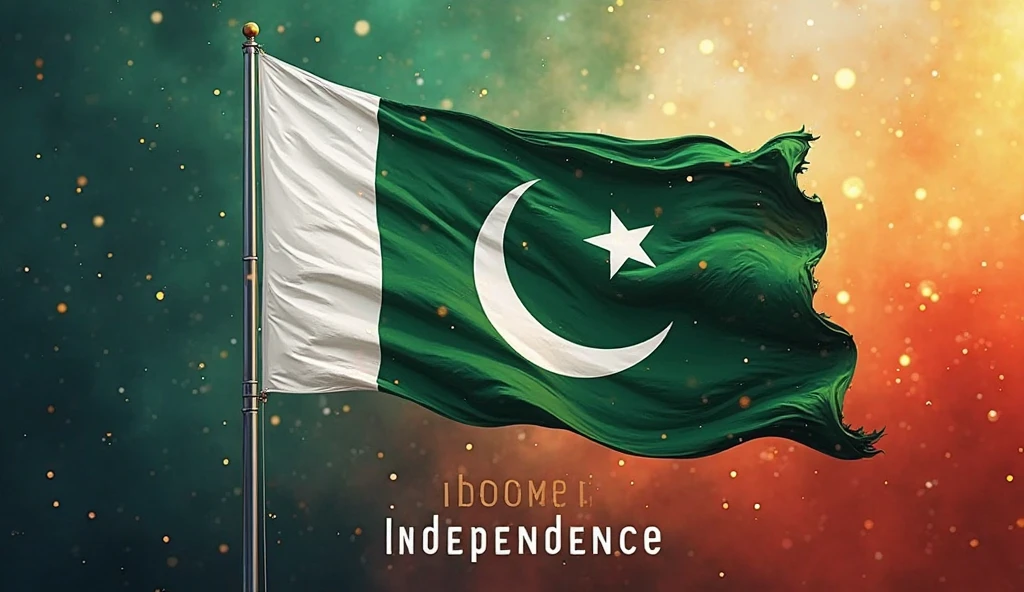 The image is a celebratory poster for Pakistan's Independence Day, which is on August 14th. The design includes the following elements:
- A green background with a scattering of stars, symbolizing the flag of Pakistan.
- A golden crescent and star, which are key symbols on the Pakistani flag, are prominently displayed.
- The text "Happy Independence Day 14 August" is written in a stylish font, with the word "Independence" highlighted in a golden color.
- There is placeholder text below the main message, likely intended for additional information.
And from weddings by raza in golden letters
This poster is ideal for marking Pakistan's Independence Day celebrations.