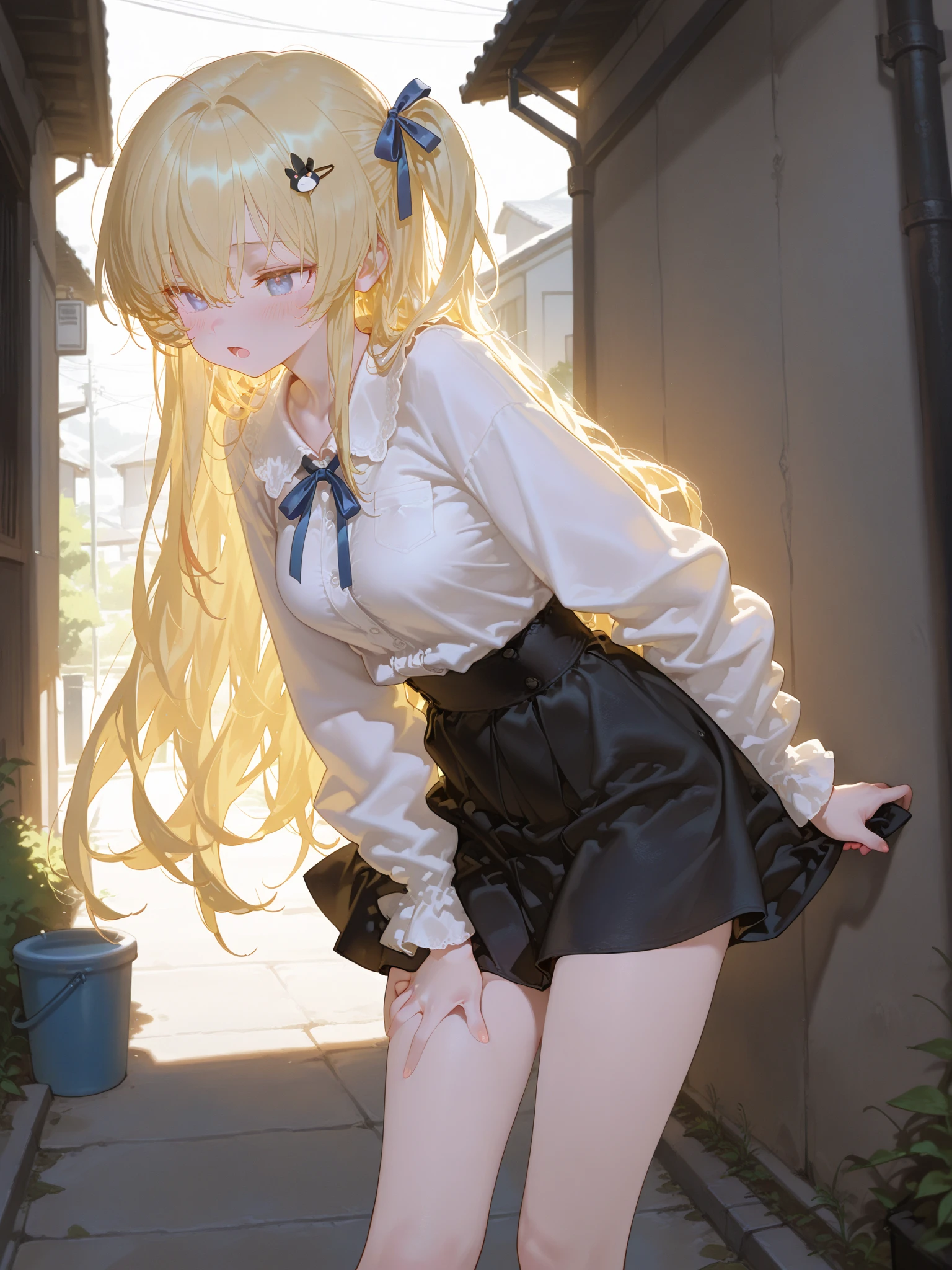 ((Best quality)), ((Masterpiece)), ((Ultra-detailed)), (illustration), (Detailed light),Black pantyhose,Twist your ass,Huge buttocks,Astringent expression,Undress