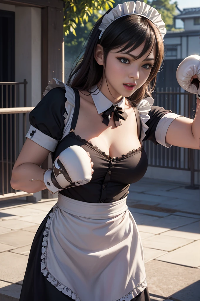 (anime,manga,master part, melhor qualidade, .cgi, Arte Oficial:1.4), (menina mostrando peito:1.2), (wearing the iconic maid's uniform:1.4), (Sony Alpha 1 camera, Known for capturing fast action with exceptional detail:1.3), (emparelhado com o Sony FE 70-200mm f/2.8 GM lenses for sharp and accurate photos:1.3), (The girl in the middle of the dance, showing a remarkable chest:1.2), (O seio exuberante, congelado em movimento:1.2), (The stadium crowd in the background, vai aloucura, torcendo apaixonadamente:1.1), (the girl's skin glistening with sweat as she dances:1.1), (seu foco intenso no peito, Displaying determination:1.1), (the camera capturing the thrilling moment with crystal clear clarity:1.1), (The detailed texture of the funk hall, complete with markings and logos:1.2), (the funk hall lights illuminating the scene with a warmth, Magical Glow:1.1), (the contagious energy of the crowd resonating throughout the image:1.1), (a sense of movement and excitement as the girl shows off her chest:1.1), (the rendering .cgi capturando cada detalhe intrincado da cena:1.3), cinemactic, hiper-detalhado, detalhes insanos, Lindamente colorido, Motor irreal, DOF, Super-Resolution, Megapixel, cinematographic lightning, antialiasing, FKAA, TXAA, RTX, SSAO, Post processing, post - production, Mapeamento de tons, .cgi, VFX, SFX, Insanamente detalhado e intrincado, Hiper maximalista, hyper realistic, volumetric, fotorrealista, ultra fotorreal, ultra-detalhado, detalhes intrincados, 8k, super detalhado, Colorido, Volumetric lightning, HDR, Realistic, Motor irreal, 16k, foco nítido, octan render