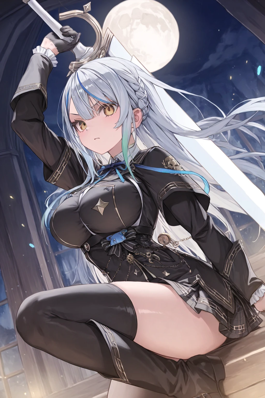 a photorealistic, highly detailed, masterpiece illustration of a young woman with extremely large breasts, in a dynamic angle, with long, messy hair, set in a highly detailed CG Unity 8k wallpaper background with ink art style, featuring cinematic lighting and lens flare effects