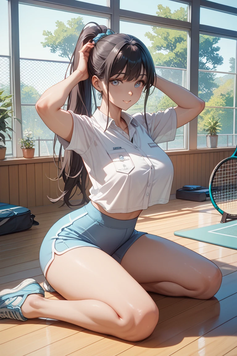 1 female、woman with very long black hair、Busty women、Spectacular views、Night Scene、The view from the top of the hill、Full moon night sky、swirling starry sky、8K、Best Quality、The woman's whole body is in the photo、The woman is wearing a miniskirt and her crotch is visible.、Standing motionless in golf wear, staring at the ball、Back view of a man standing on the green、I can see your ass、T-back panties are visible