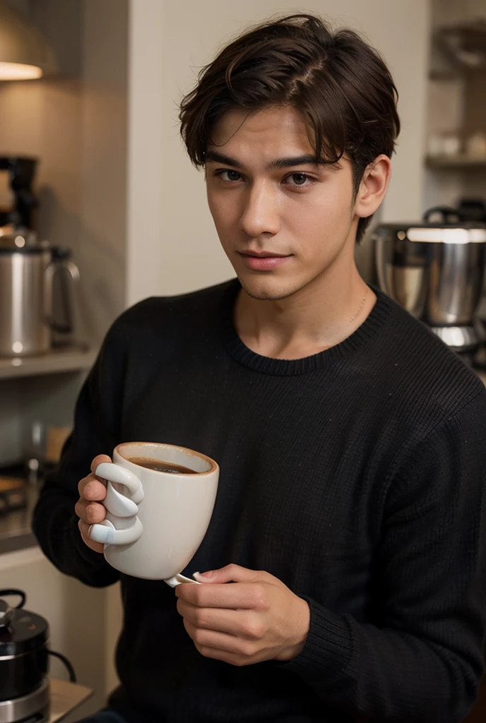 Boy eating triangular coffee candy