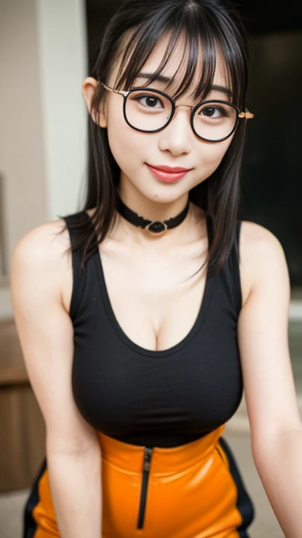 (8k, RAW photo, best quality, masterpiece:1.2), (realistic, photo-realistic:1.37), ultra-detailed,
1 girl,cute, solo,beautiful detailed sky,detailed cafe,night,sitting,dating,(nose blush),(smile:1.1),(closed mouth),large breasts:1.5, seductive smile, large aparture, professional lighting, Sony A7R4, Zessie 50mm F1.8,fold your arms behind head:1.8,mole under eye:1.2
beautiful detailed eyes,(sexy dress:1.3), bowtie,pleated skirt,(short hair:1.2),floating hair,(Fashion  glasses),