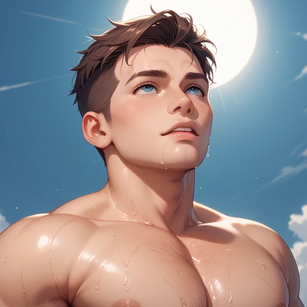 Peter stauffer handsome. 23 years old. (happy face), (dark blond hair), (fit body :1.5),(lean muscle), (big muscle: 1.3), provided body. Dressed in tight red boxers. High resolution, 8k,4k, ((topless)). ((sitting on the seashore with your feet in the water on a night illuminated by a large full moon)) --auto --s2