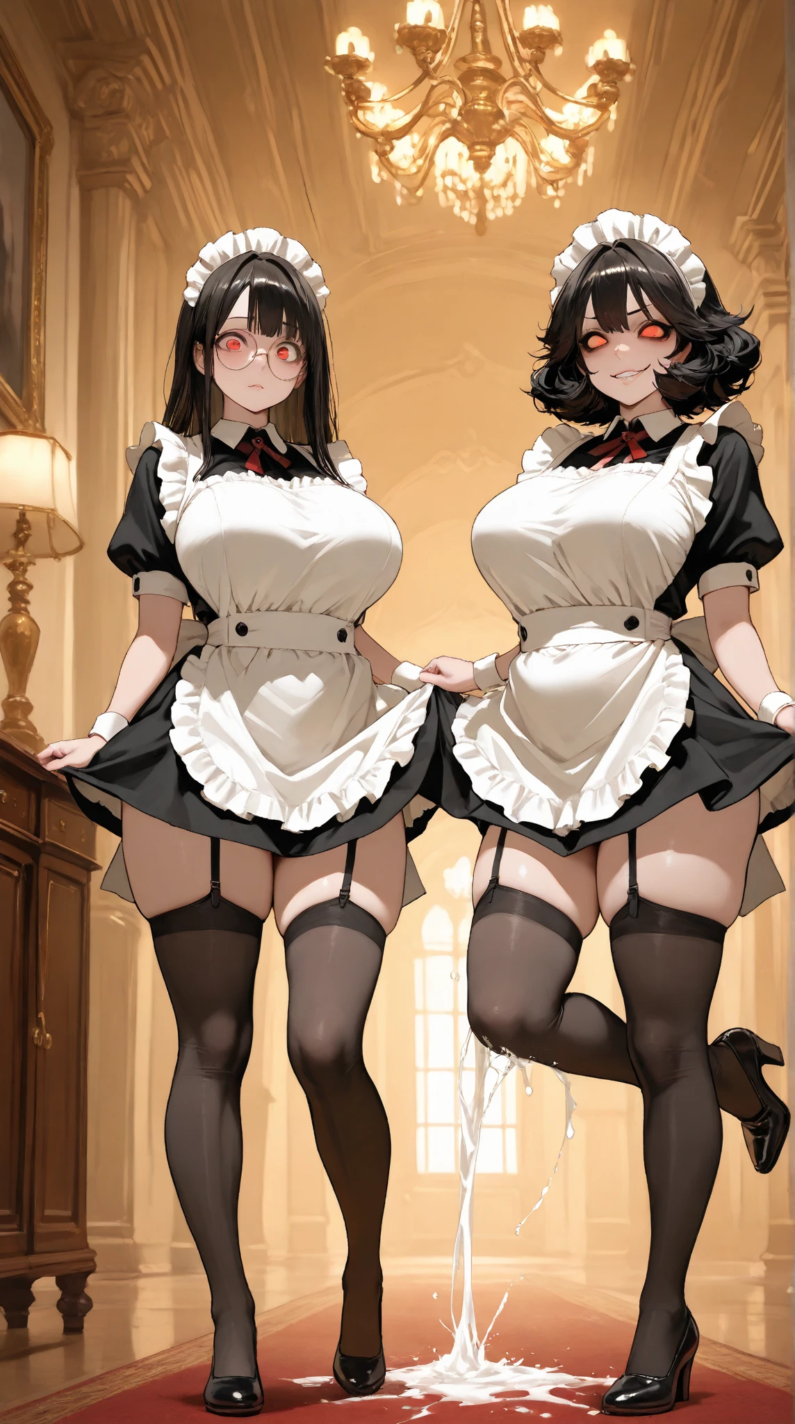 two women in school uniforms posing for a picture in a hallway, two beautiful anime girls, anime girls, wlop and sakimichan, hyperrealistic schoolgirl, anime highly detailed, anime maids riding early tanks, ecchi anime style, range murata and artgerm, smooth anime cg art, oppai proportions, a hyperrealistic schoolgirl