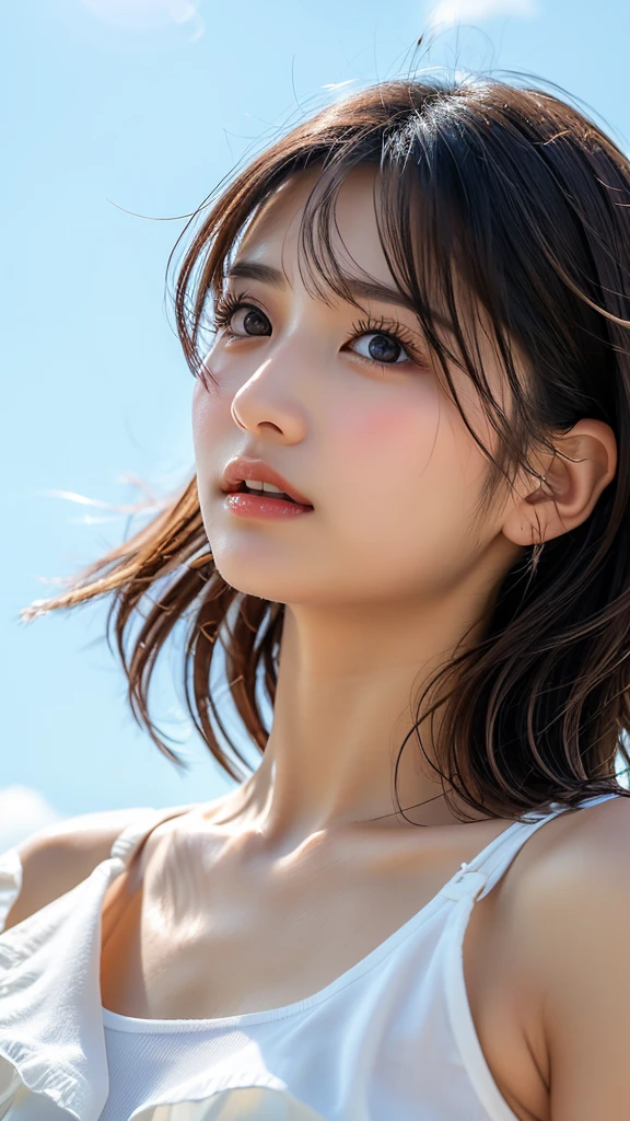 Micro Bikini, (Photorealistic: 1.4), (Hyperrealistic: 1.4), (Realistic: 1.3), (Smooth Lighting: 1.05), (Improved Cinematic Lighting: 0.9), 32K, 1 Girl, 20 Year Old Girl, Realistic Lighting, Backlight, Face Lights, Ray Tracking, (Bright Light: 1.2), (Quality Improvement: 1.4), (Top quality realistic texture skin: 1.4), fine detailed eyes, detailed face, fine quality eyes, (tired, sleepy and satisfied: 0.0), face close-up, t-shirt, (enhance body line atmosphere: 1.1), (enhance skin texture beauty: 1.1)