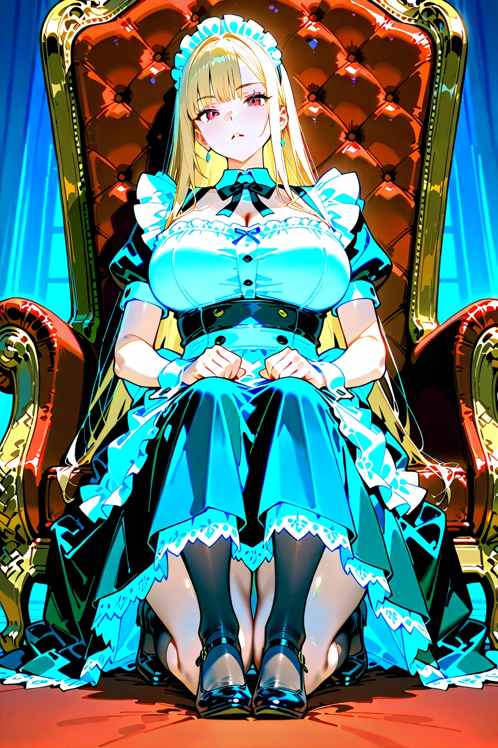 gran calidad ++ Extremely detailed high resolution, very aesthetic, ojos expresivos, (((Cara perfecta))), (((face symmetrical))), ((good anatomy)), (((manos perfectas))), (((8k))), UHD, Fondo de pantalla HD, (((alta calidra detallada, (((1girl))), rias gremory, ((((golden hair)))), long hair, reaches down to thighs with a single hair strand sticking out from the top hair also has loose bangs covering forehead and side bangs framing face, voluptuous body, large breast, mature woman, blonde hair, (((beehive hairstyle))), blue eyes, (((blue dress in 50s style))), (((blue heels))), (((sitting in chair))), (((in hair salon))), with a dumbfounded face, (((stepford make-up))), looking at viewers, lay on bed, ((((The number of feet not excessive)))), perfect finger shape, the number of fingers not excessive,