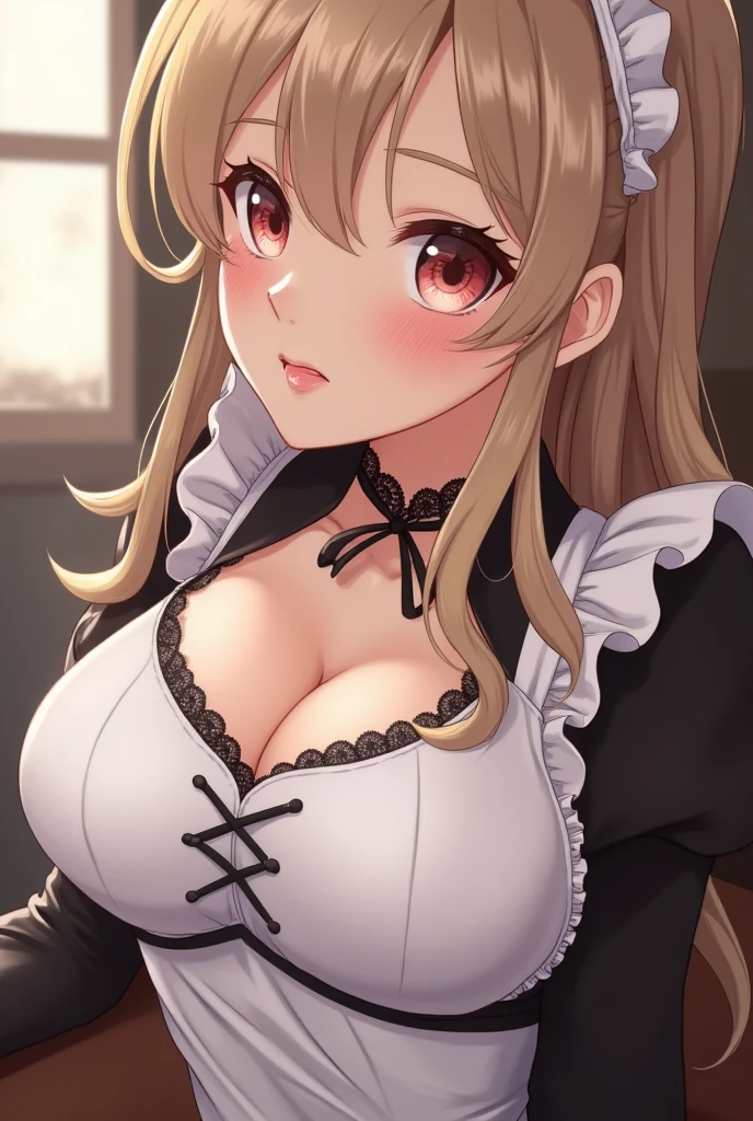 solo、Asuna:1.5、sexyなAsuna,Goth style、White maid clothes、victorian maid outfit、sexy、leaning forward、Front view、