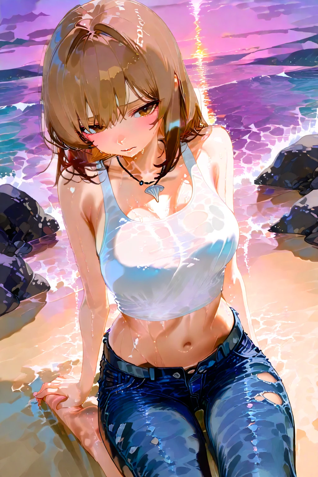 (masterpiece), (best quality), (ultra-detailed), (best illustration), (best shadow), (absurdres), Female, 25 years old, looking at viewer, steam, shy, nose blush, nsfw, medium breasts, nude, o-face, ??????, tongue, cum, cum in mouth,