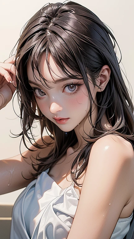 1girl, teen, white skin, {{tanlines}}, {{tan}}, slender, huge breasts, arched back, thick eyebrows, aqua eyes, wavy hair, swept bangs, very long hair, {{{{breast_grab}}}}, {{{{{{huge_ass}}}}}}, {{{ass}}}, {{{gym}}}, {{{front view}}}, {{{{withe hair}}}} {{{{{{She's facing where we are}}}}}}