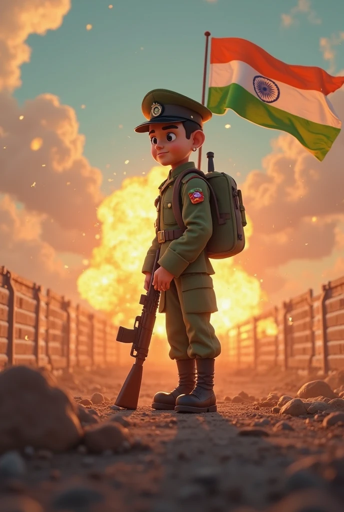 Create a ai image where a boy shobhit is saluting in front of red fort and celebrating independence day