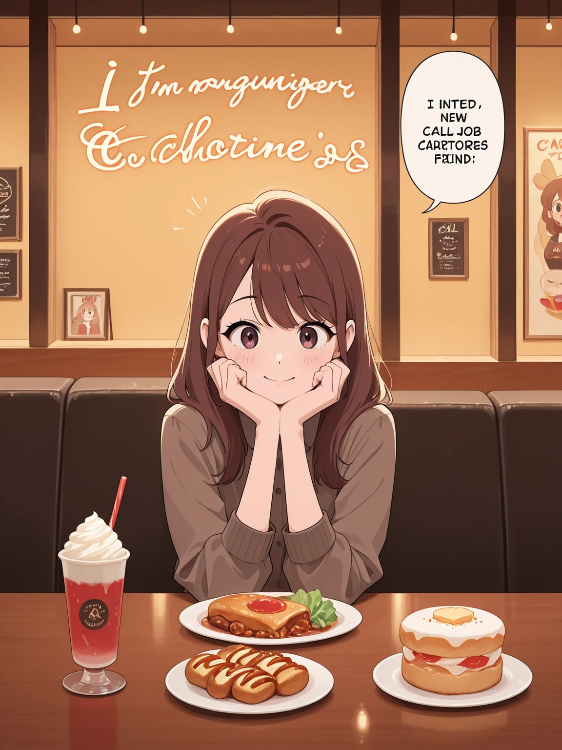 <lora:Khyle_LoRAv2.4:0.8>, multiple girls, 2girls, medium hair, curly hair, red hair, solo, grin, casual clothes, blue eyes, sky, khyle, small breasts, large breasts, cafe, table, window, chair, plate, cup, eating