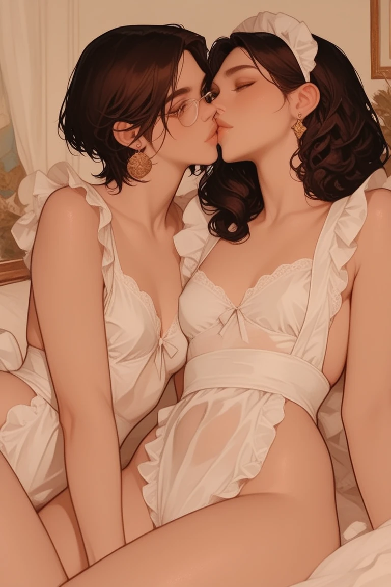 (Style-Princess) (1 man, 1 catgirl) (hetero, couple) (crossdressing, fully clothed) (brown hair, blue eyes) (portrait) (women's clothes only) (women's beautifully feminine skintight velvet floral print frilly girly pink adorable ballet leotards) (white opaque tights, no shoes) (tiaras, pink shoulder-length silk gloves:1.3) (woman's bedroom, four-poster bed) (lying down, hugging, bending knee) (intimacy, playfulness, closeness)