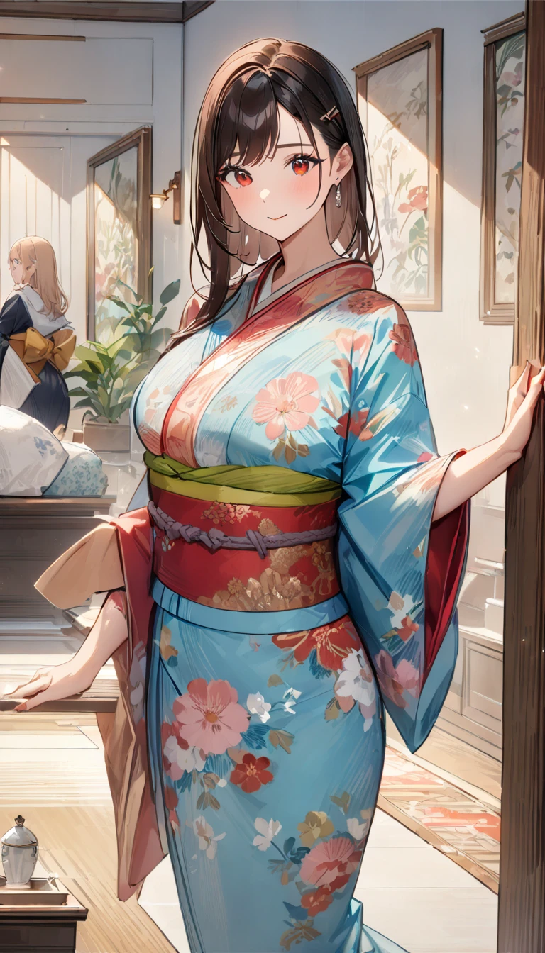 score_9, score_8_up, source_anime, 1girl, solo,The photo features a woman standing in traditional decorations. She is wearing traditional attire consisting of a light blue kebaya with lace trim and a long blue skirt with batik or songket patterns. The woman is also wearing white high-heeled sandals, and there is a frangipani flower tucked behind her left ear. The surrounding environment has ornate decorations, likely from Bali or Java. , (bound wirsts), (arms behind back), (tapegag, tape gag), dramatic, (looking at viewer), (detailed pupils:1.3),pencil skirt ,red rope, thick rope,big breast,ponytail hair,