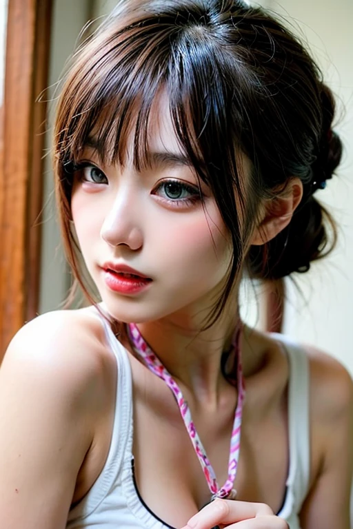 A (full body portrait:1.2) of a beautiful naked japanese girl with ((pink hair highlights:1.1) with (black hair highlights hairstyle:1.2)), beautiful detailed eyes, beautiful detailed lips, extremely detailed face, long eyelashes, skinny body wearing (loose floral kimono:1.2), sagging breast with soft skin, (bare shoulders:1.3), kneeling, elegant poses, innocent expression, smile looks, warm ambient, cinematic composition, highly detailed, photorealistic, digital art, vibrant colors, natural lighting, sunbeam, ethereal, simple background, looking forward, facing forward, front body front view, low angle, photon mapping