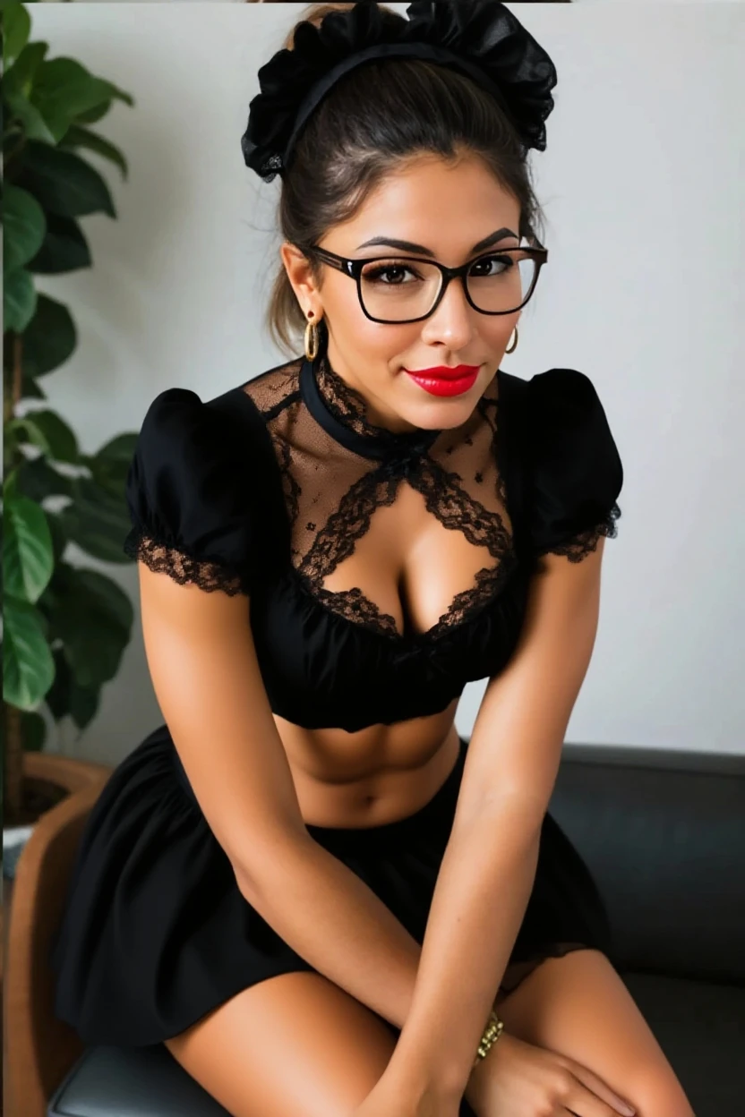 super model, full force, tetas grandes, dark eyes, tanned skin, secretary with black glasses,, Red lips, arab woman , au bureau, black hair, chemise blanche, Jupe moulante, talon noir