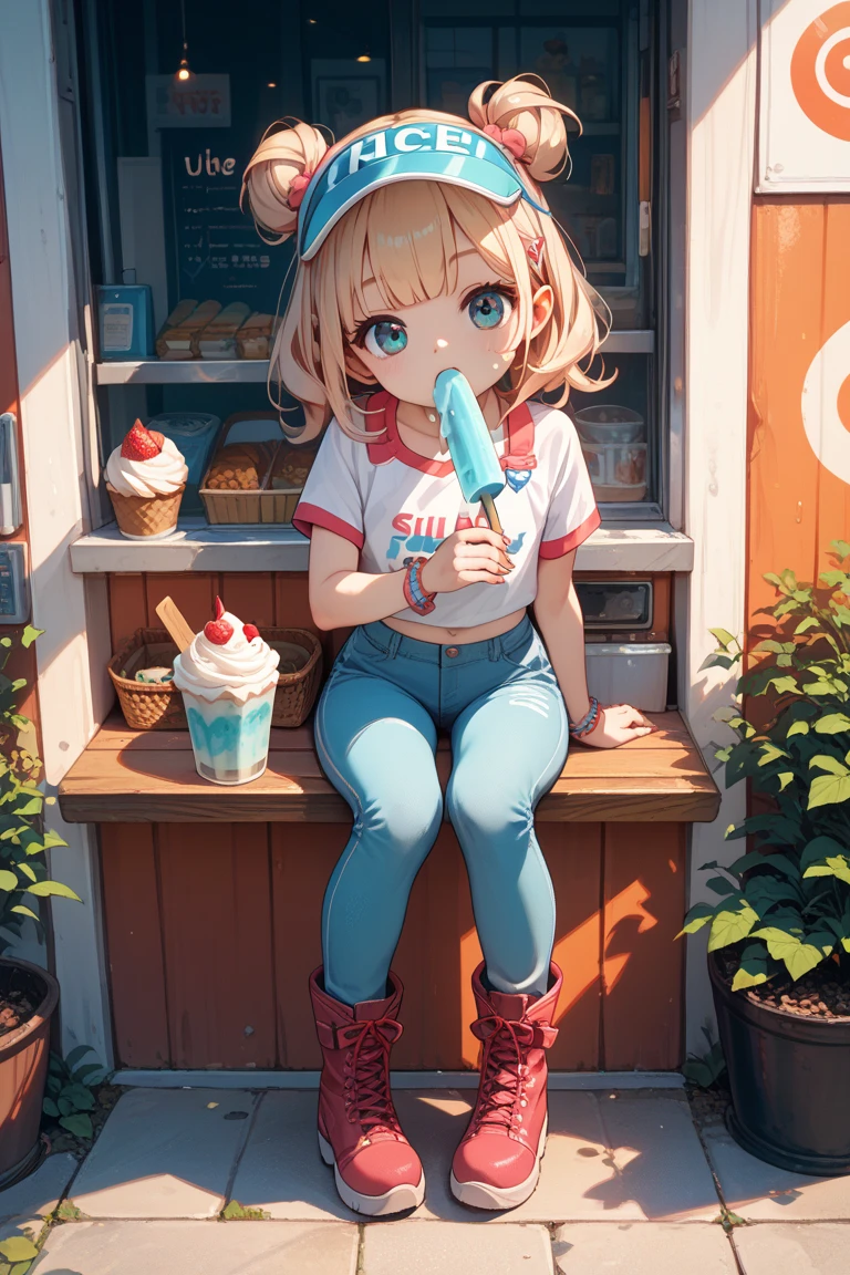 ( absurdly , High quality , ultra-detailliert ) ,( Hand Detail ) , 1 Skinny Girl,,, (((Hold one soft-serve ice cream to the heavens))),Beautiful crystal eyes ( eye detailed ),Blue Made Dresses,（（White knee-high socks））, Elegant, Colorful, highest details, , ,Smooth Anime CG Art,,render of a cute 3d anime girl,,,Blonde twintails、summertime,（Full Length Portrait）、（（Selfie wind））、（（Red Pumps））,Under the table with umbrellas,ssmile