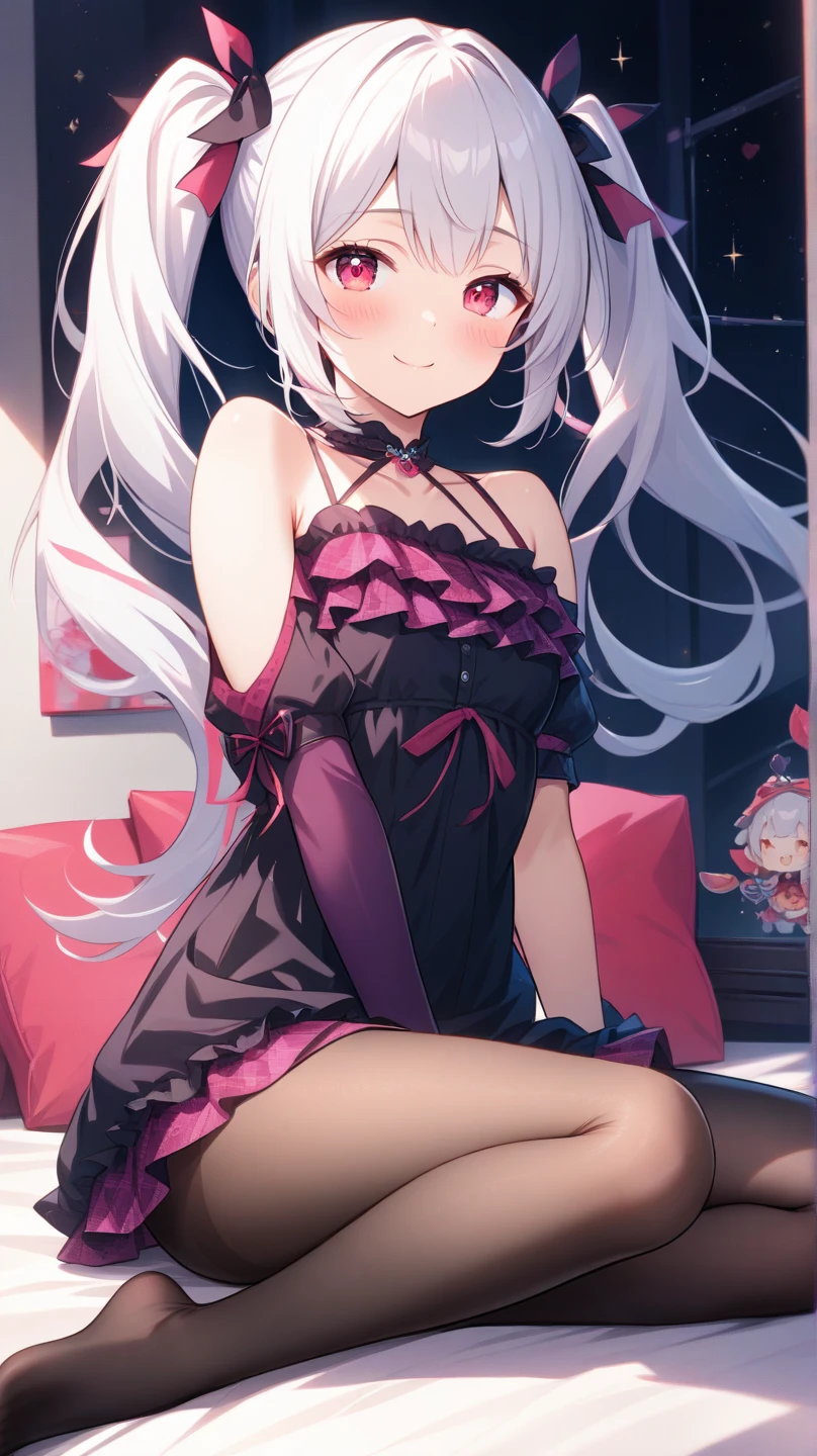 ((8k, Highest quality, masterpiece: 1.3)),Ultra-high resolution,(1 girl, alone), (Color changing eyes, Ultra-detailed, Expressive brilliance, Glitter, Glowing Eyes), Highly detailed eyes, Highly detailed face, Random Hair, ((pastel colour)),A lively young woman with pastel blue hair styled into loose waves, sitting on her bed in her softly lit bedroom during a quiet evening. She is dressed in a simple yet subtly sexy bunny girl cosplay, wearing a fitted black bodysuit with fishnet stockings and bunny ears. The camera captures her from a frontal angle as she sits with her legs slightly spread, leaning back on her hands, highlighting her seductive pose and confident smile. The room is warmly lit by a bedside lamp, with a few playful accessories scattered around, and a sultry, inviting atmosphere.