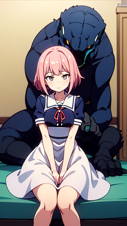 score_9, score_8_superior, score_7_superior, sauce_anime, evaluation_Safety, , anime screencap, , Official Style, , Depth of written boundary, One girl, alone, Hiro_segawa, Purple Hair, Green Eyes, short hair, bangs, Hair between the eyes, Braiding, superiorper body, amusement park, carousel, bed, evening, legs superior, , , Tied up with rope,gag,sit