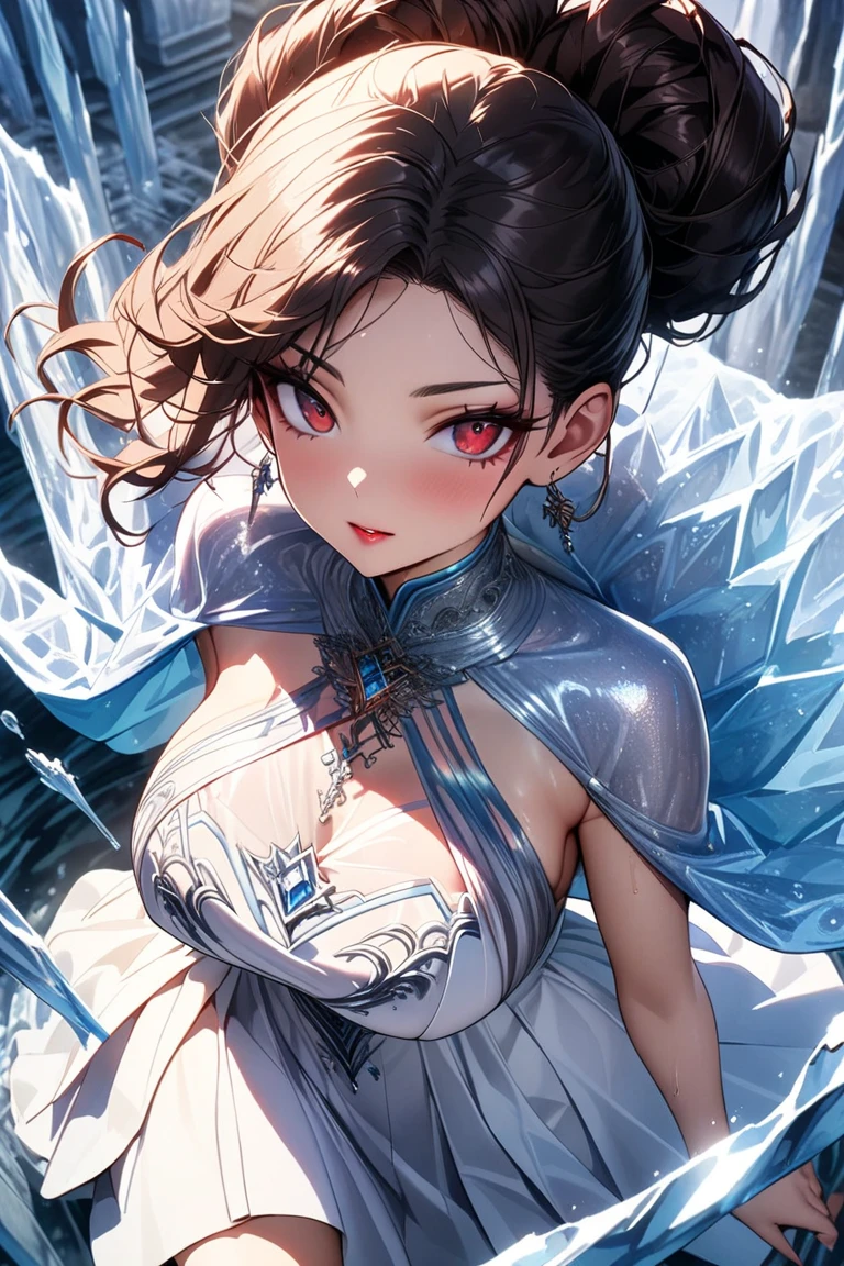 (Tranquil underwater palace, masterpiece, best quality), (a woman,,amazing,Beautifully,slender arms,full,mystery,long hair,black eyes),(Vivid watercolor painting, peaceful, flowing water, ethereal light), --automatic(无与伦比的masterpiece, Side light, Exquisite and beautiful eyes: 1.2), ultra-actual 8k CG, perfect work of art, Upper body, shiny hair, glowing eyes, skin shiny, actual, 3D face, Lower chest, huge breasts, perfect female figure, aldult, milf, Yao Liu, looking at the audience, lace, lace trim, Tempting pose, sexy pose, Tempting, reputation, Gorgeous, luxurious, jewelry, gem, Kaneko, silver, diamond, flash, 蓝gem, 红gem, emerald, pearl,