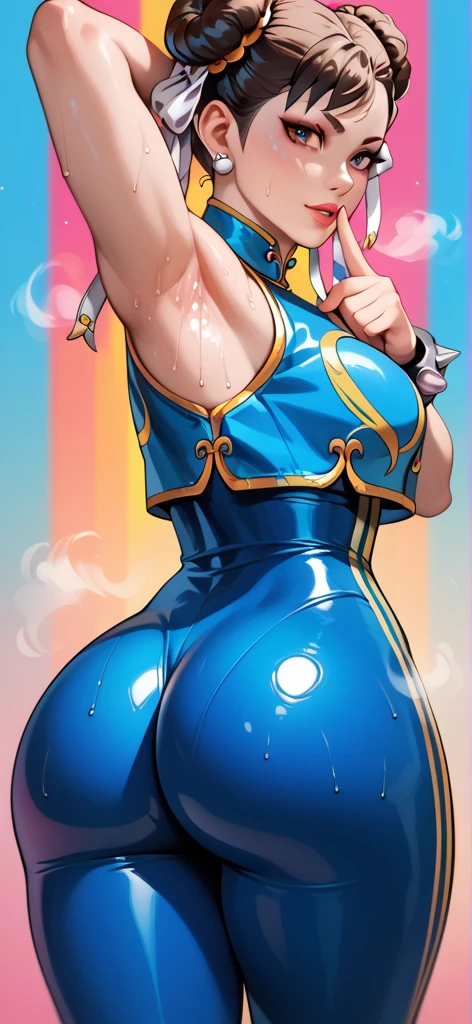 anime girl nilou (genshin impact) busty with thick thighs and big ass bigger than thighs and head and body with red hair hyper ass, ass view